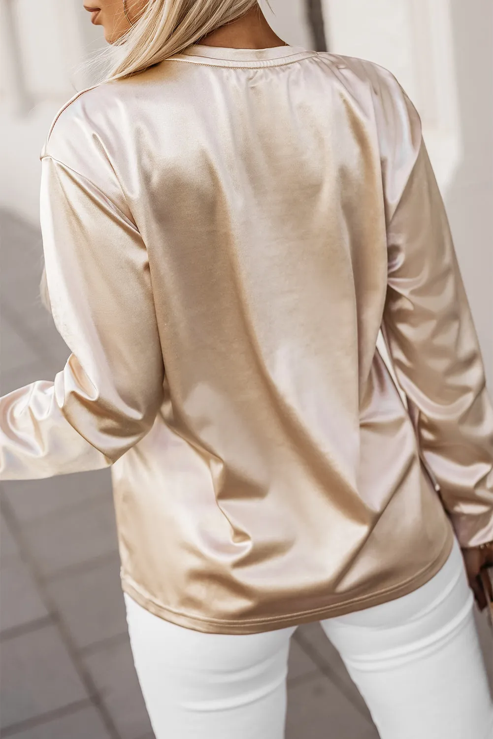 Satin long sleeve pocket top