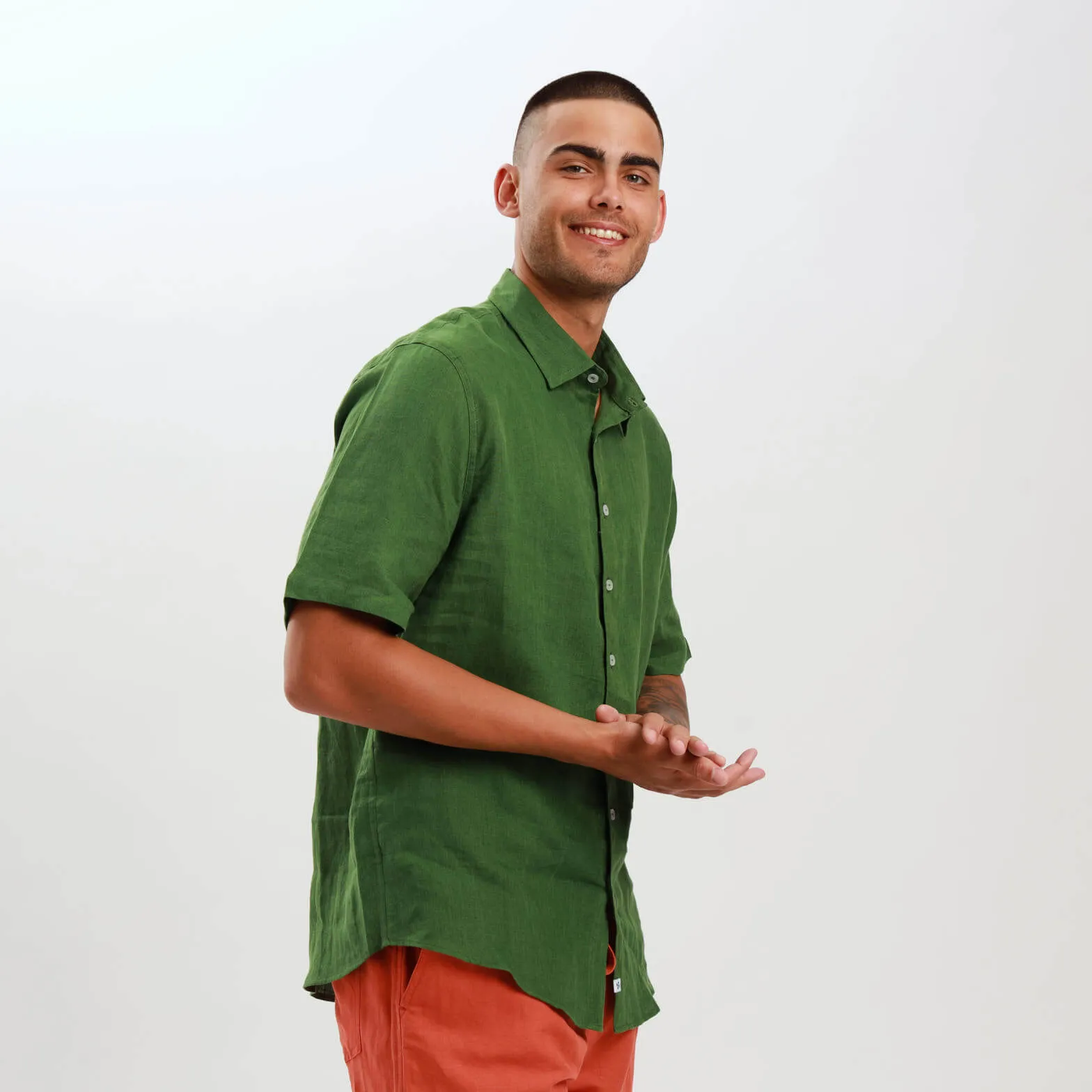 Short Sleeve Linen Shirt | Olive