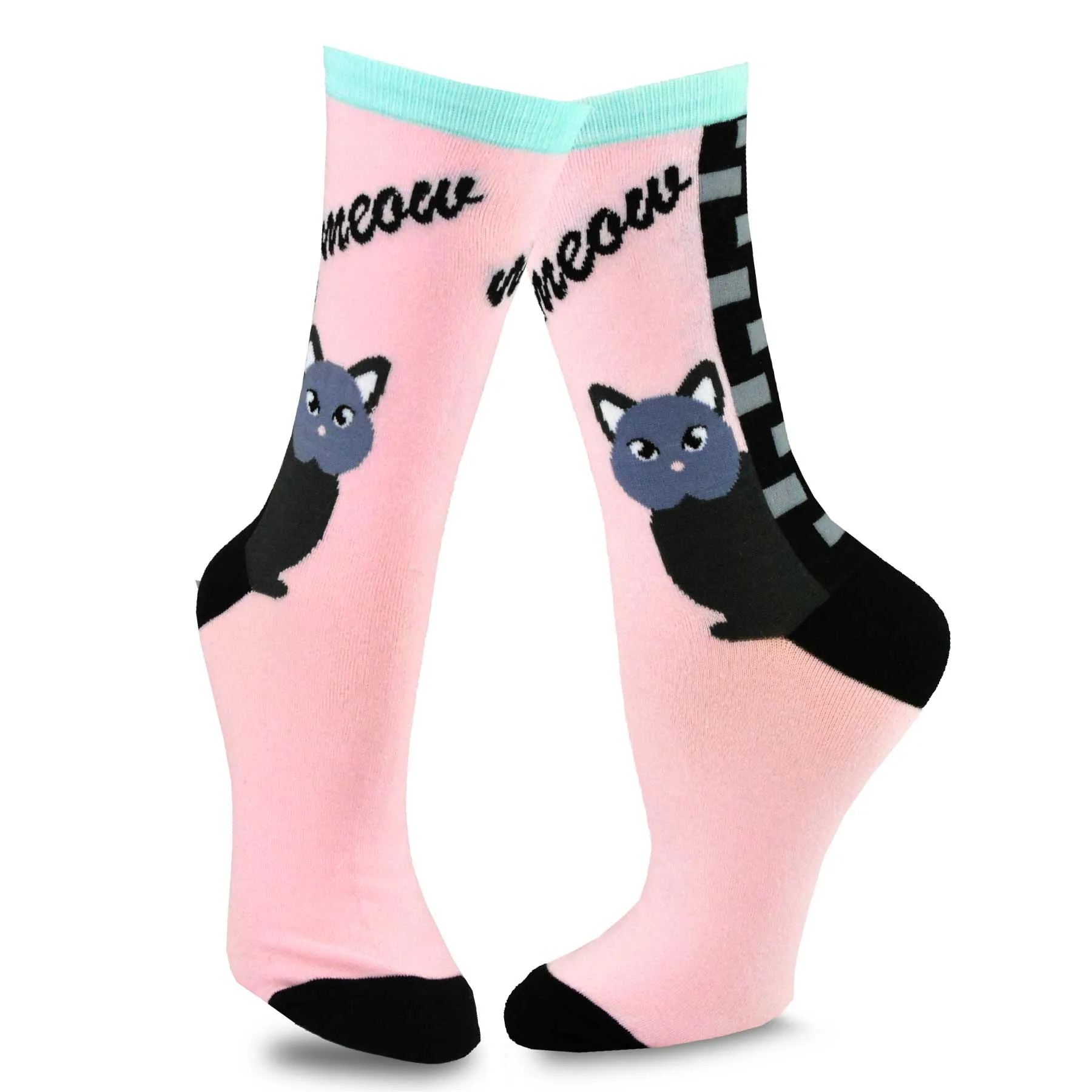 TeeHee Socks Women's Novelty Cotton Crew Cat Meow 5-Pack (11990)